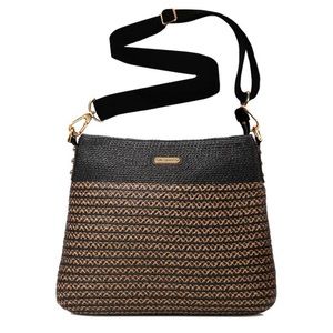 Eric Javits Messenger Crossbody Squishee, Two Tone, Black/Jute, Gold Hardware
